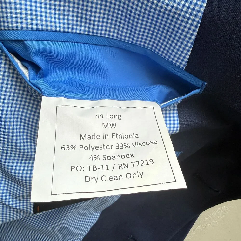 Egara Men's 44 Long Skinny Fit Stretch Suit Blazer Navy Blue Gingham Lined